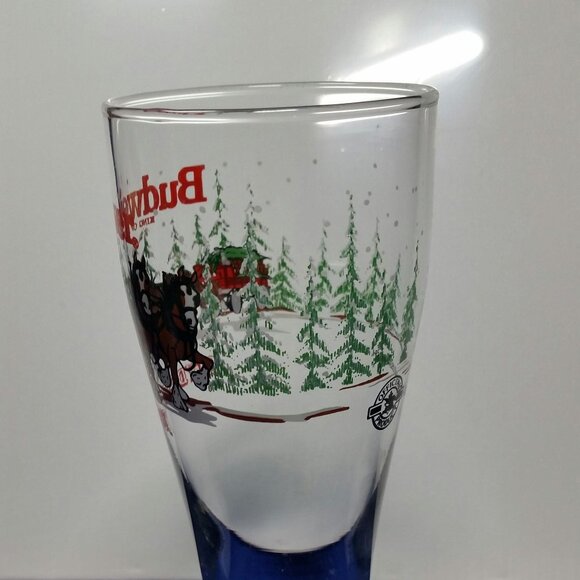 Budweiser 1989 Clydesdales Holiday Pilsner Beer Glass Horse Hitch and Wagon - Picture 4 of 10